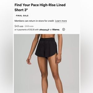 Lululemon Find Your Pace Short - size 12